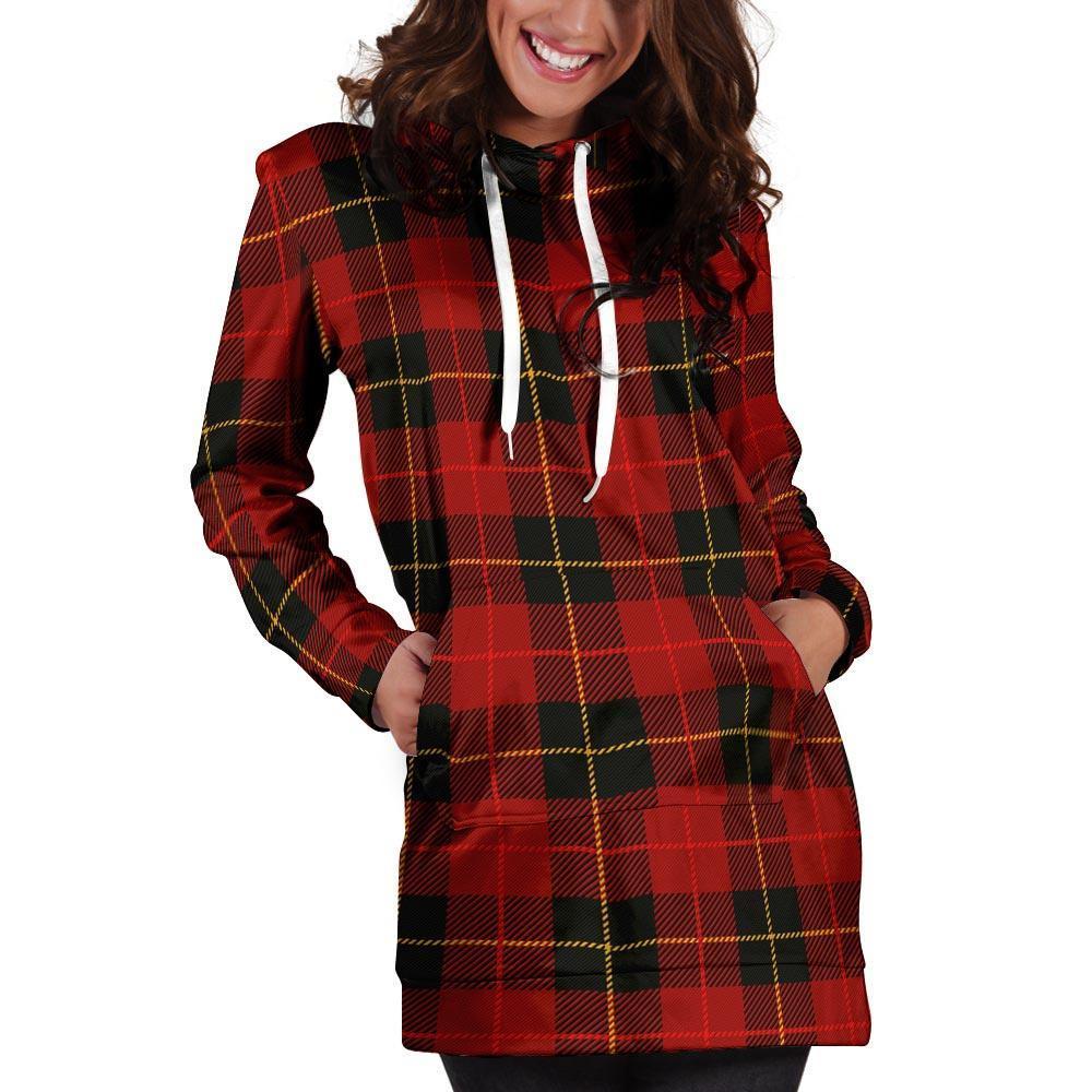 Black And Red Plaid Tartan Hoodie Dress-grizzshop