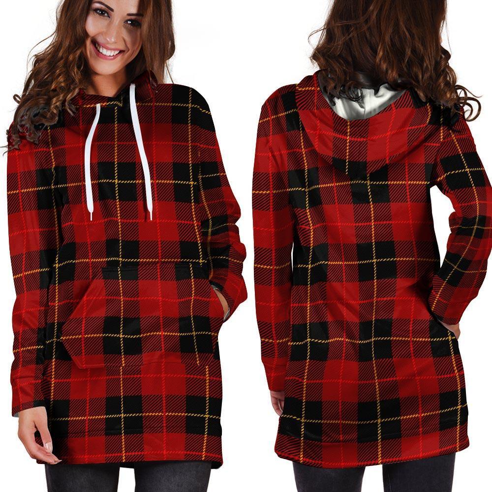 Black And Red Plaid Tartan Hoodie Dress-grizzshop