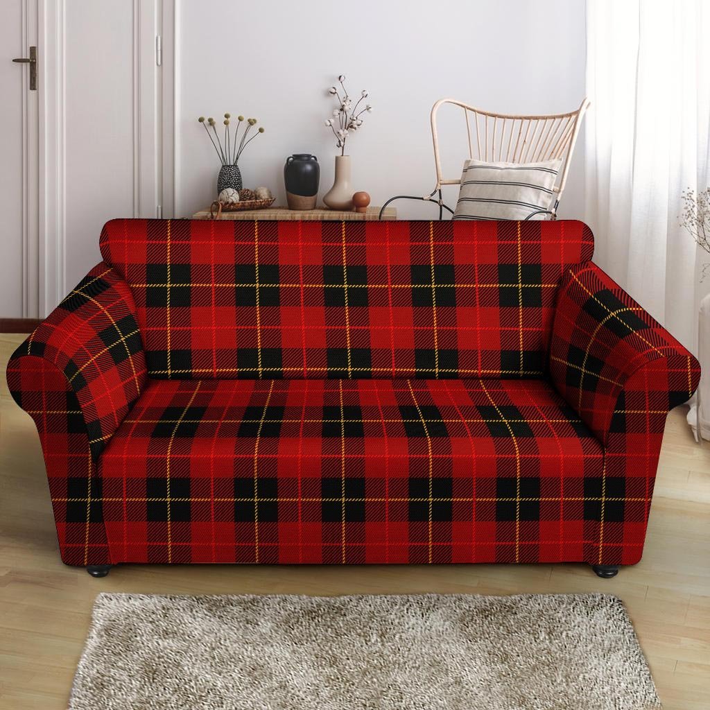 Black And Red Plaid Tartan Loveseat Cover-grizzshop