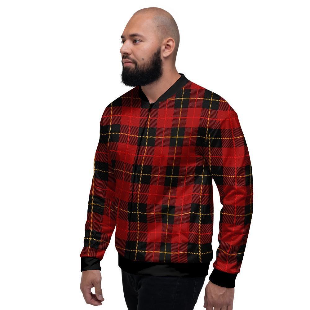 Black And Red Plaid Tartan Men's Bomber Jacket-grizzshop