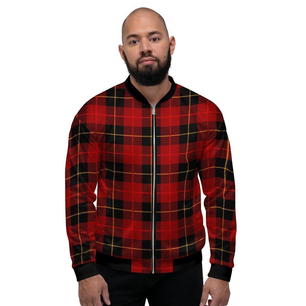 Black And Red Plaid Tartan Men's Bomber Jacket-grizzshop