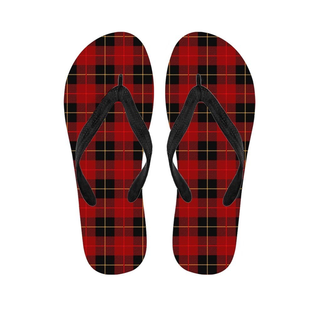 Black And Red Plaid Tartan Men's Flip Flops-grizzshop