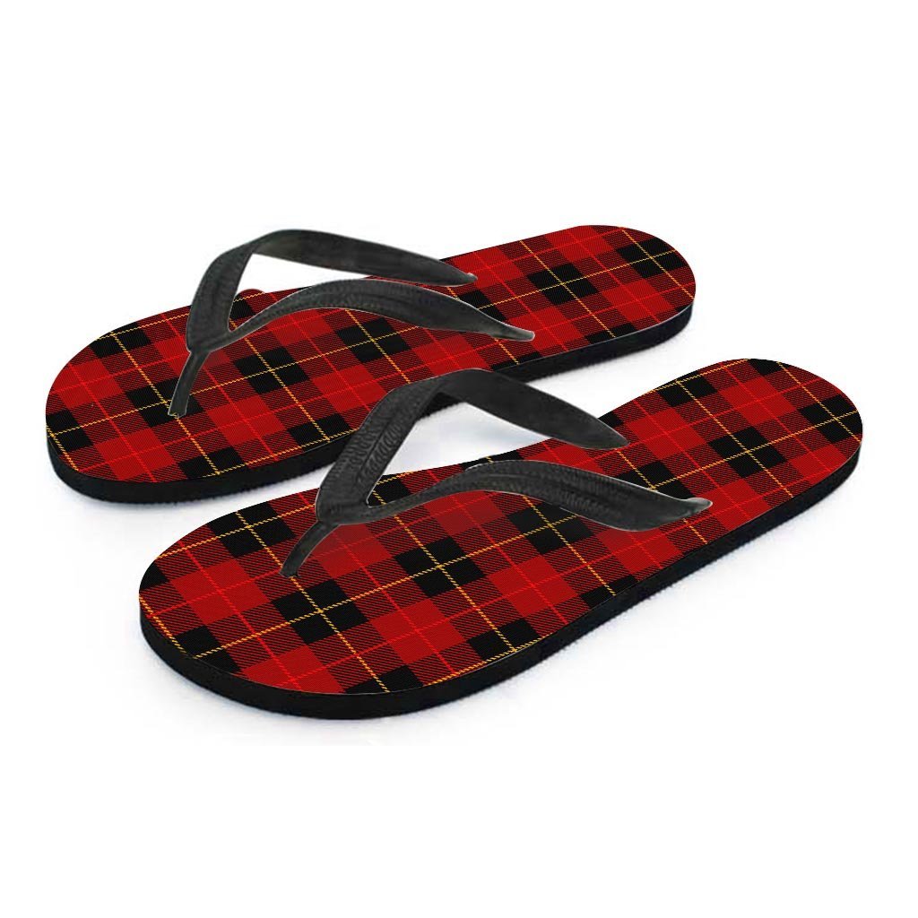 Black And Red Plaid Tartan Men's Flip Flops-grizzshop