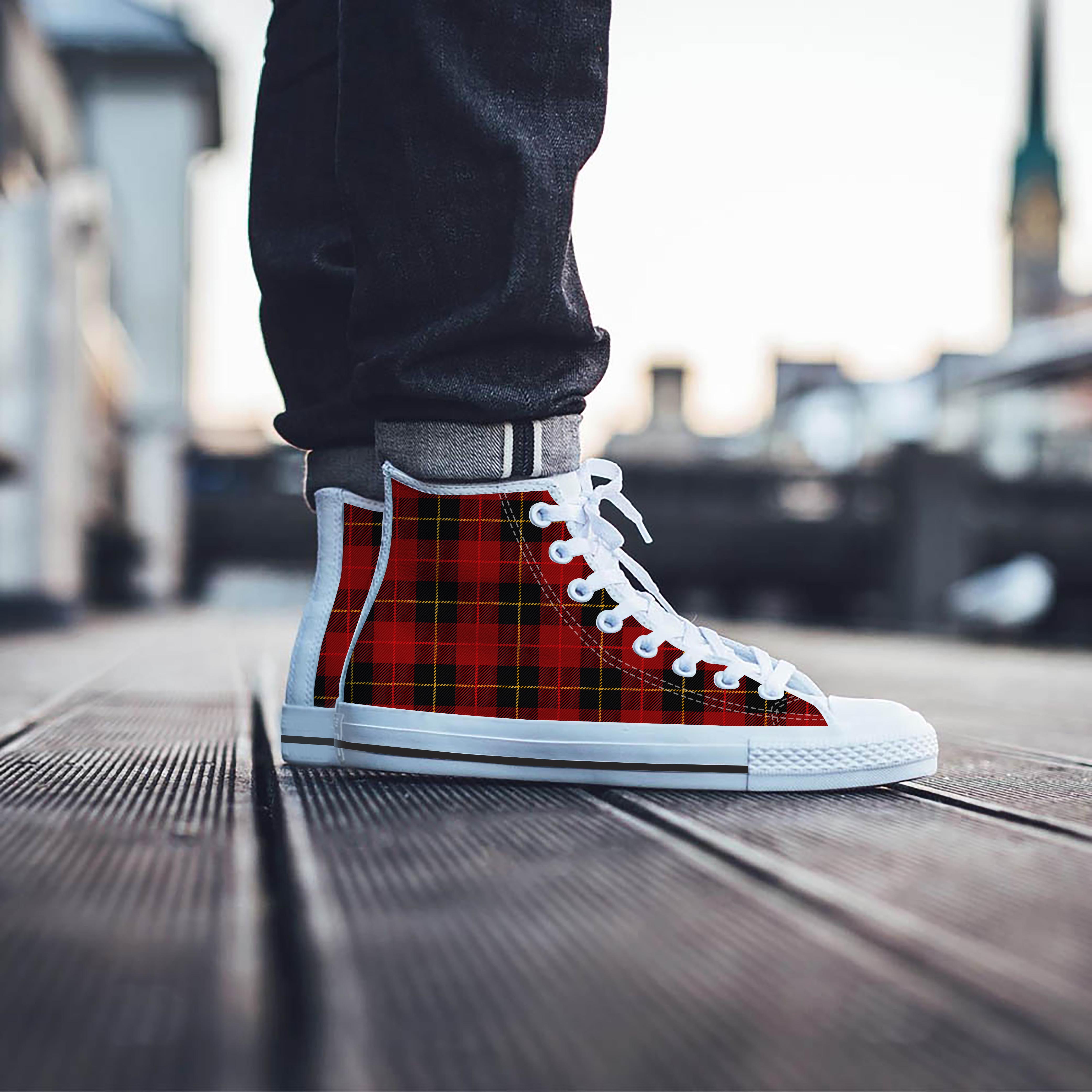 Black And Red Plaid Tartan Men's High Top Shoes-grizzshop