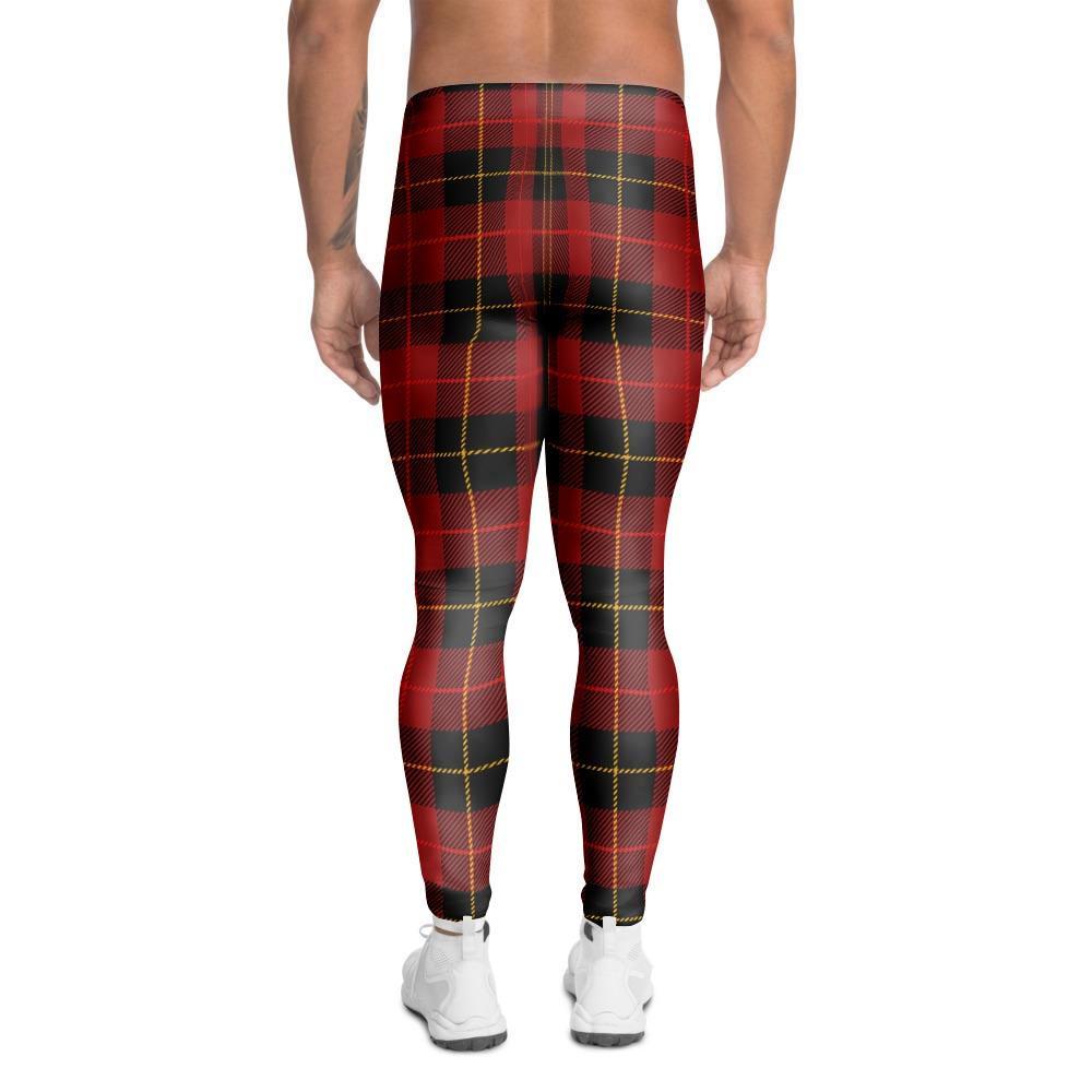 Black And Red Plaid Tartan Men's Leggings-grizzshop