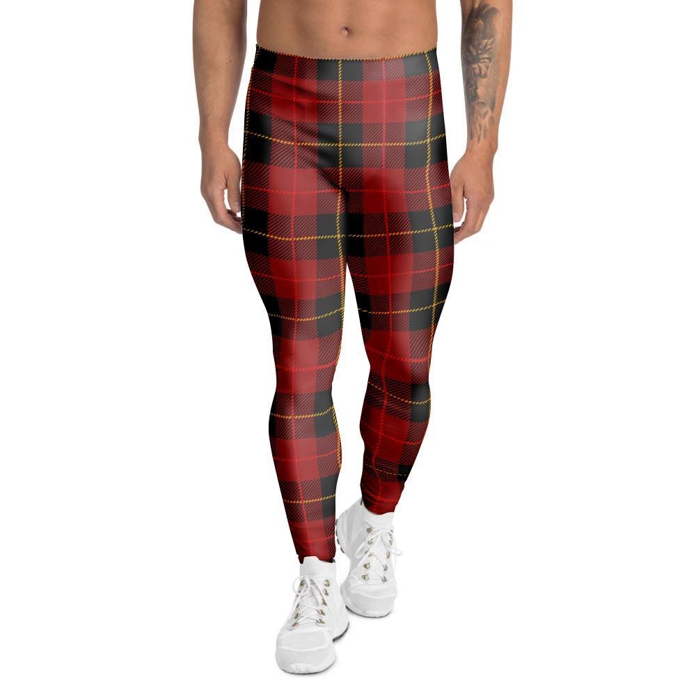 Black And Red Plaid Tartan Men's Leggings-grizzshop