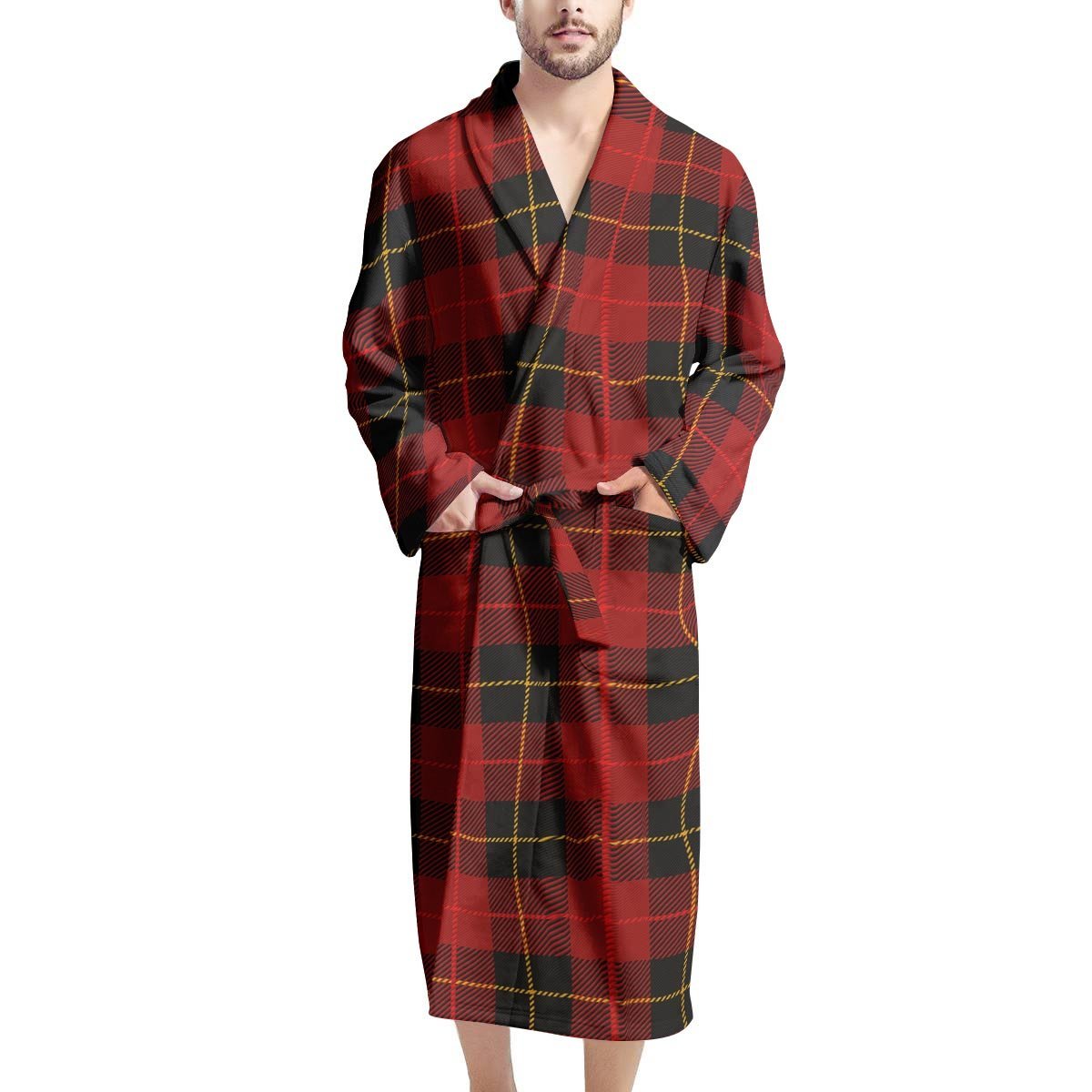 Black And Red Plaid Tartan Men's Robe-grizzshop