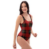 Black And Red Plaid Tartan One Piece Swimsuite-grizzshop