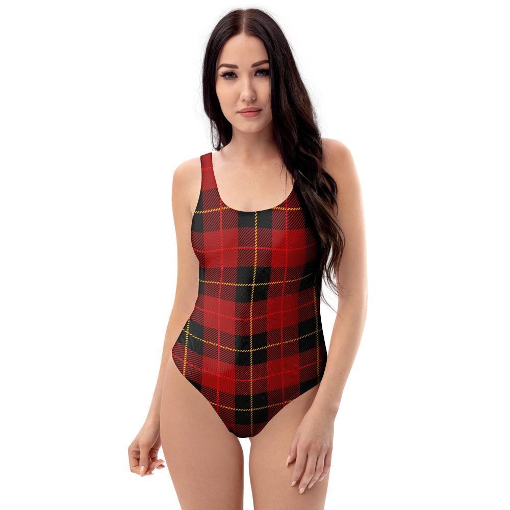 Black And Red Plaid Tartan One Piece Swimsuite-grizzshop