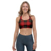 Black And Red Plaid Tartan Sports Bra-grizzshop