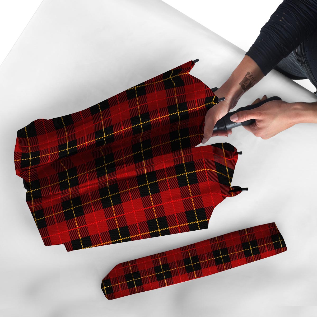 Black And Red Plaid Tartan Umbrella-grizzshop