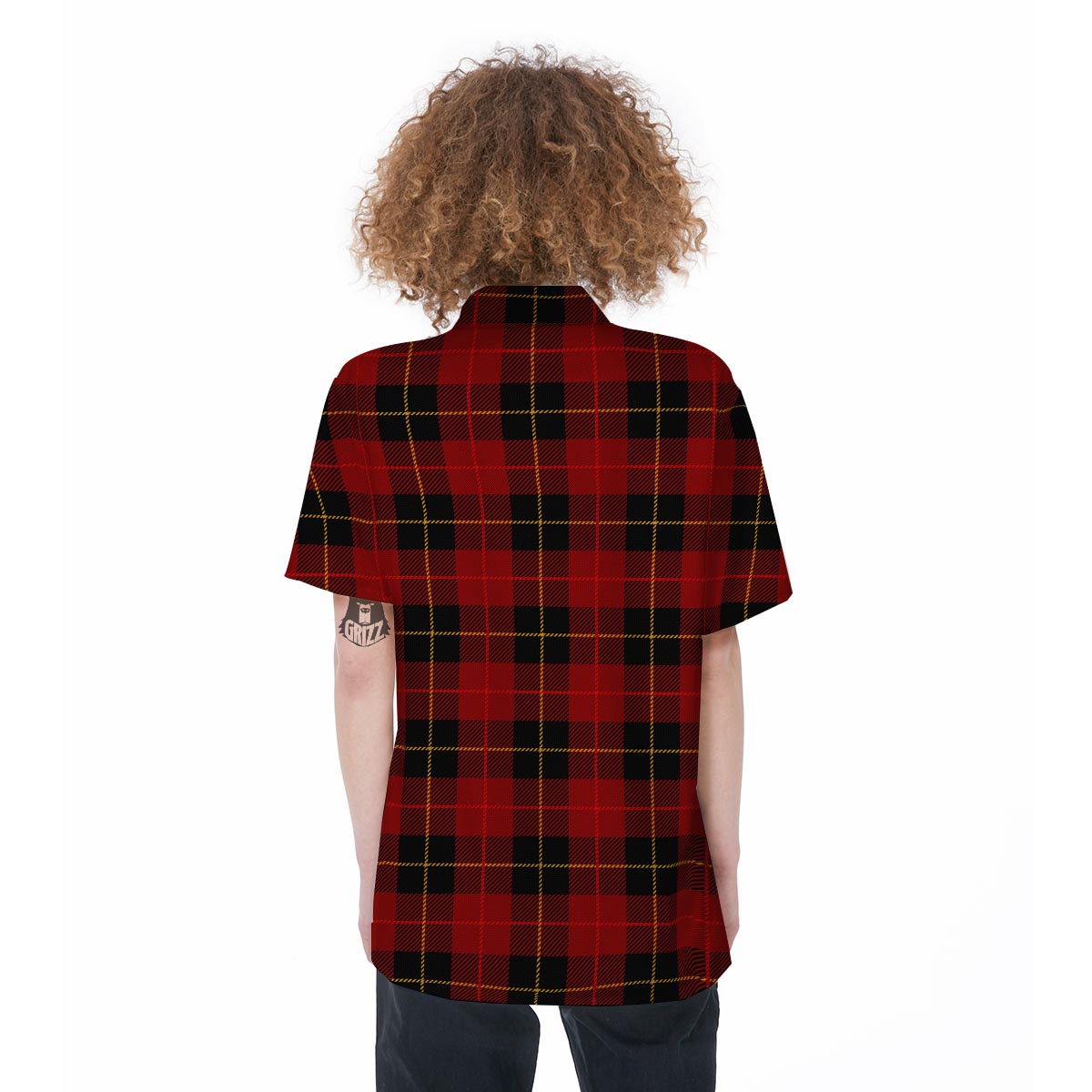 Black And Red Plaid Tartan Women's Short Sleeve Shirts-grizzshop