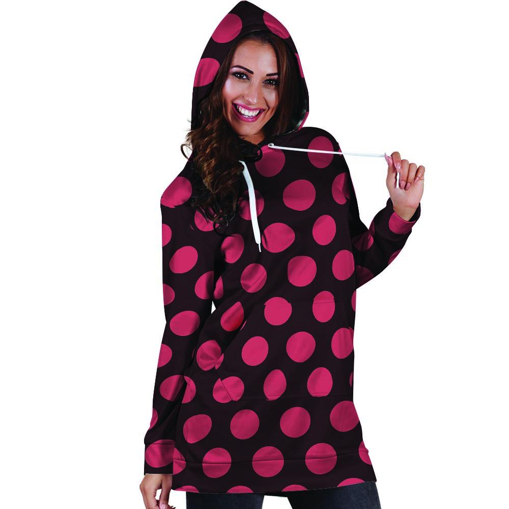 Black And Red Polka Dot Hoodie Dress-grizzshop