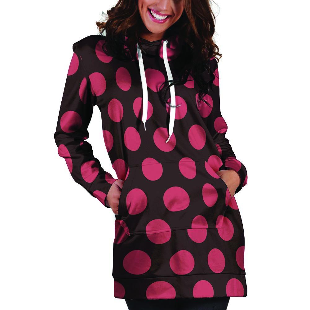 Black And Red Polka Dot Hoodie Dress-grizzshop