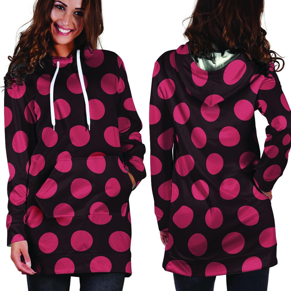 Black And Red Polka Dot Hoodie Dress-grizzshop