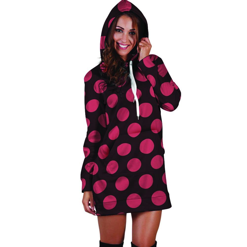 Black And Red Polka Dot Hoodie Dress-grizzshop