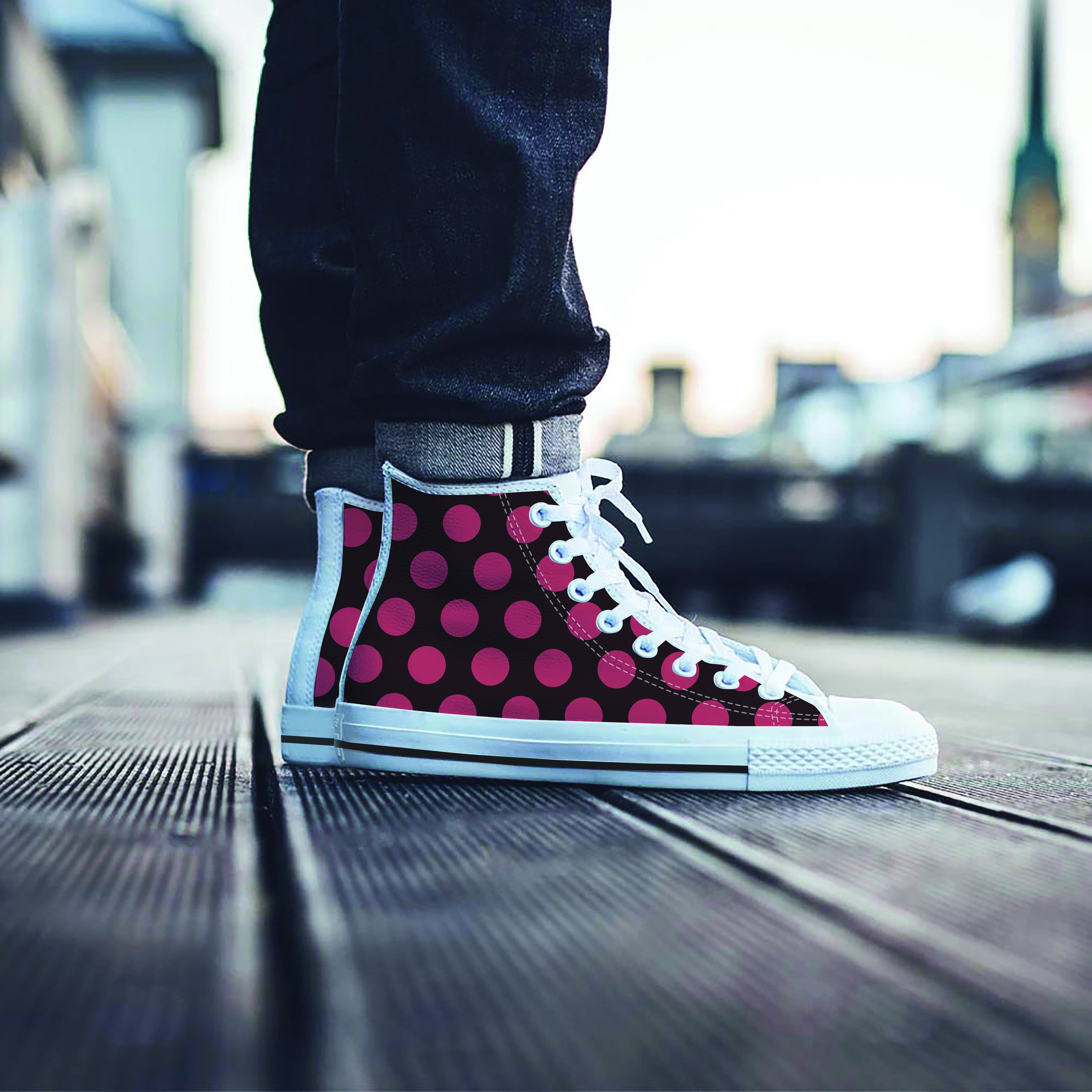 Black And Red Polka Dot Men's High Top Shoes-grizzshop