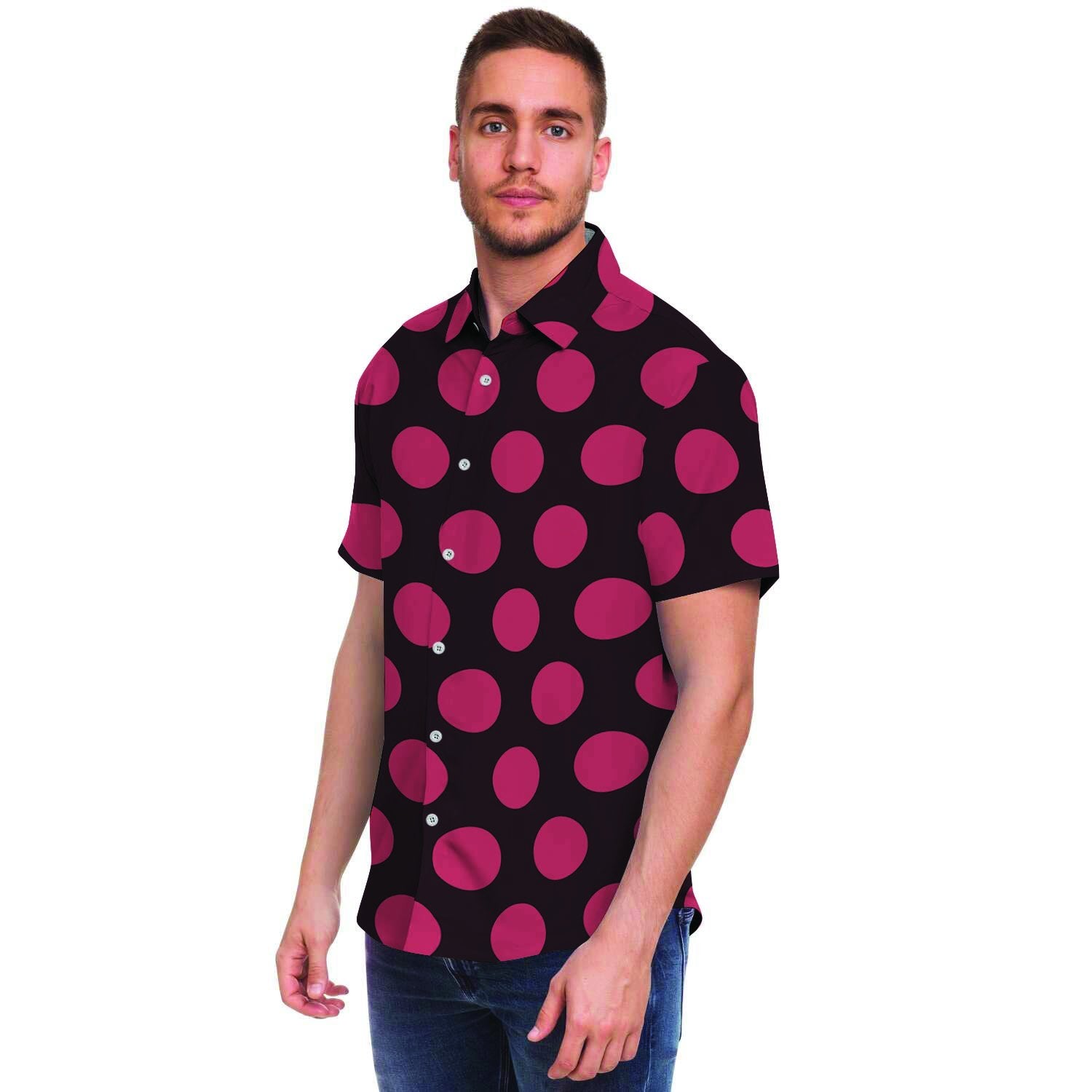 Black And Red Polka Dot Men's Short Sleeve Shirt-grizzshop