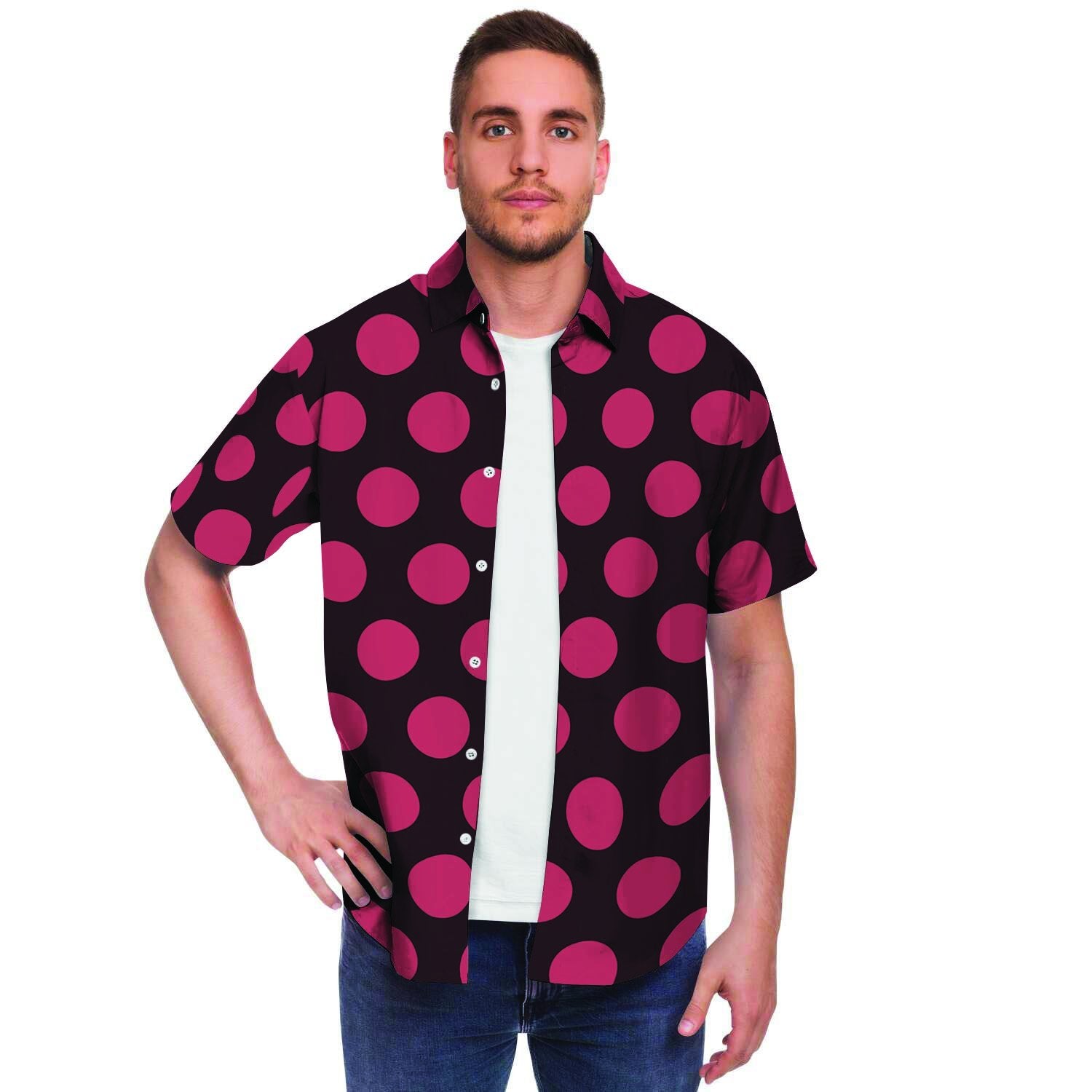 Black And Red Polka Dot Men's Short Sleeve Shirt-grizzshop