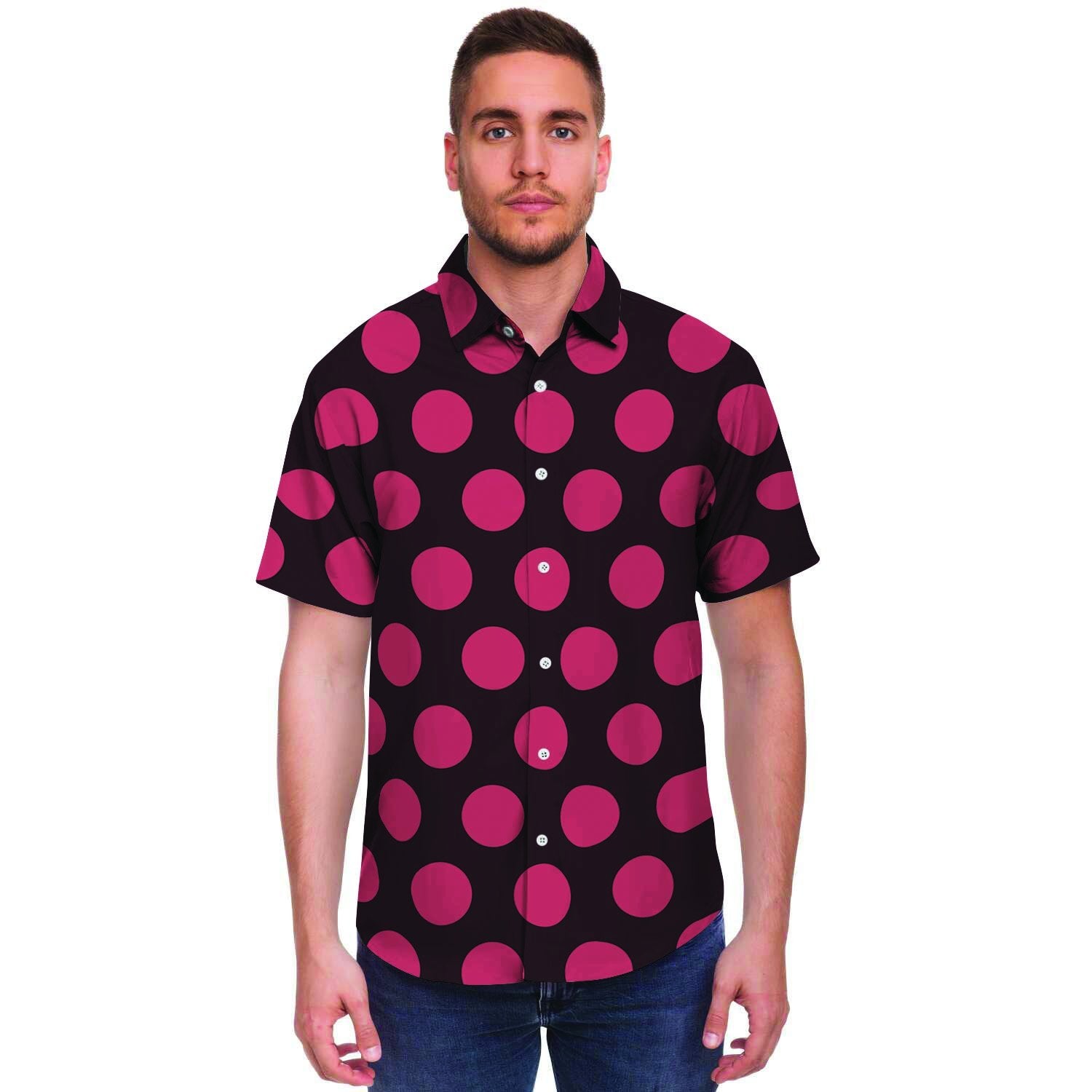 Black And Red Polka Dot Men's Short Sleeve Shirt-grizzshop