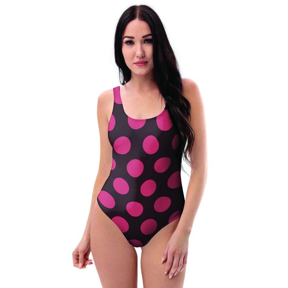 Black And Red Polka Dot One Piece Swimsuite-grizzshop