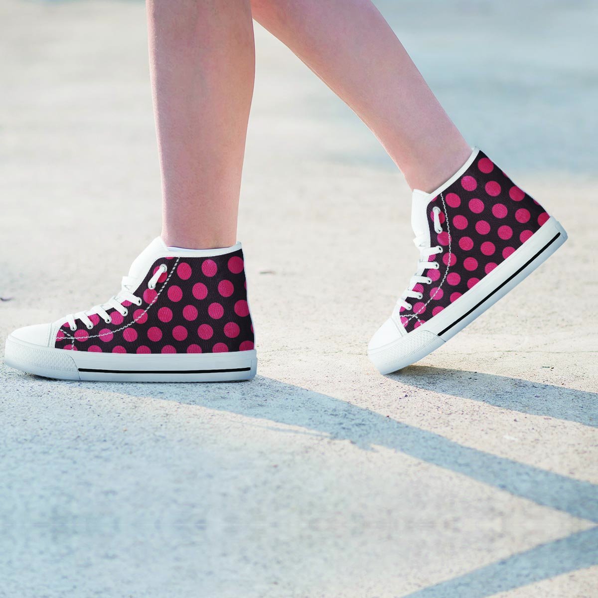 Black And Red Polka Dot Women's High Top Shoes-grizzshop