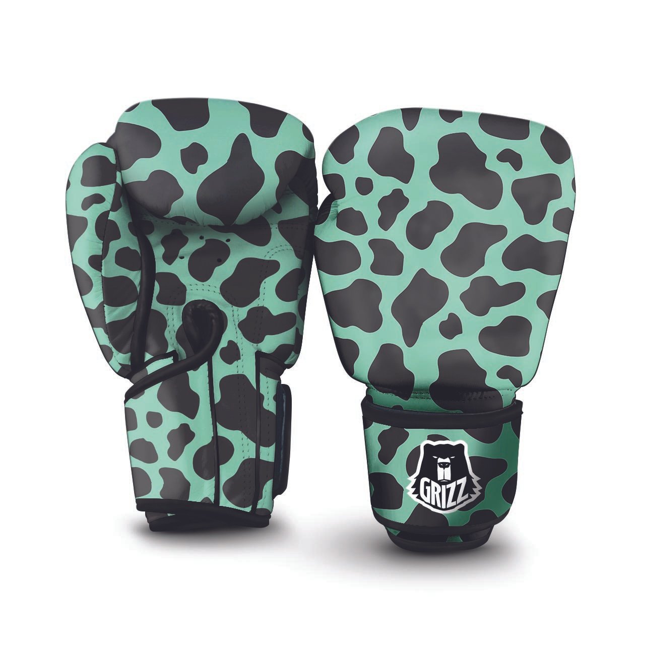 Black And Teal Cow Print Boxing Gloves-grizzshop