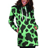 Black And Teal Cow Print Hoodie Dress-grizzshop