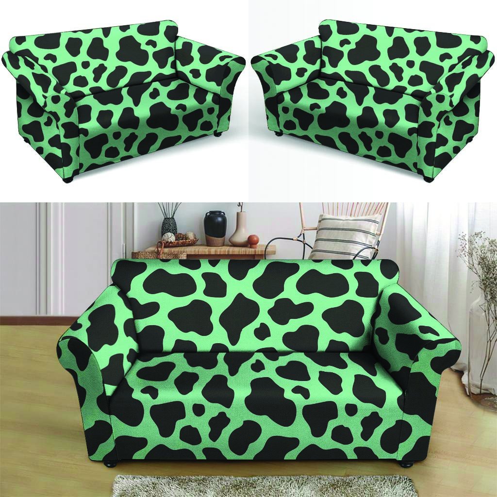 Black And Teal Cow Print Loveseat Cover-grizzshop