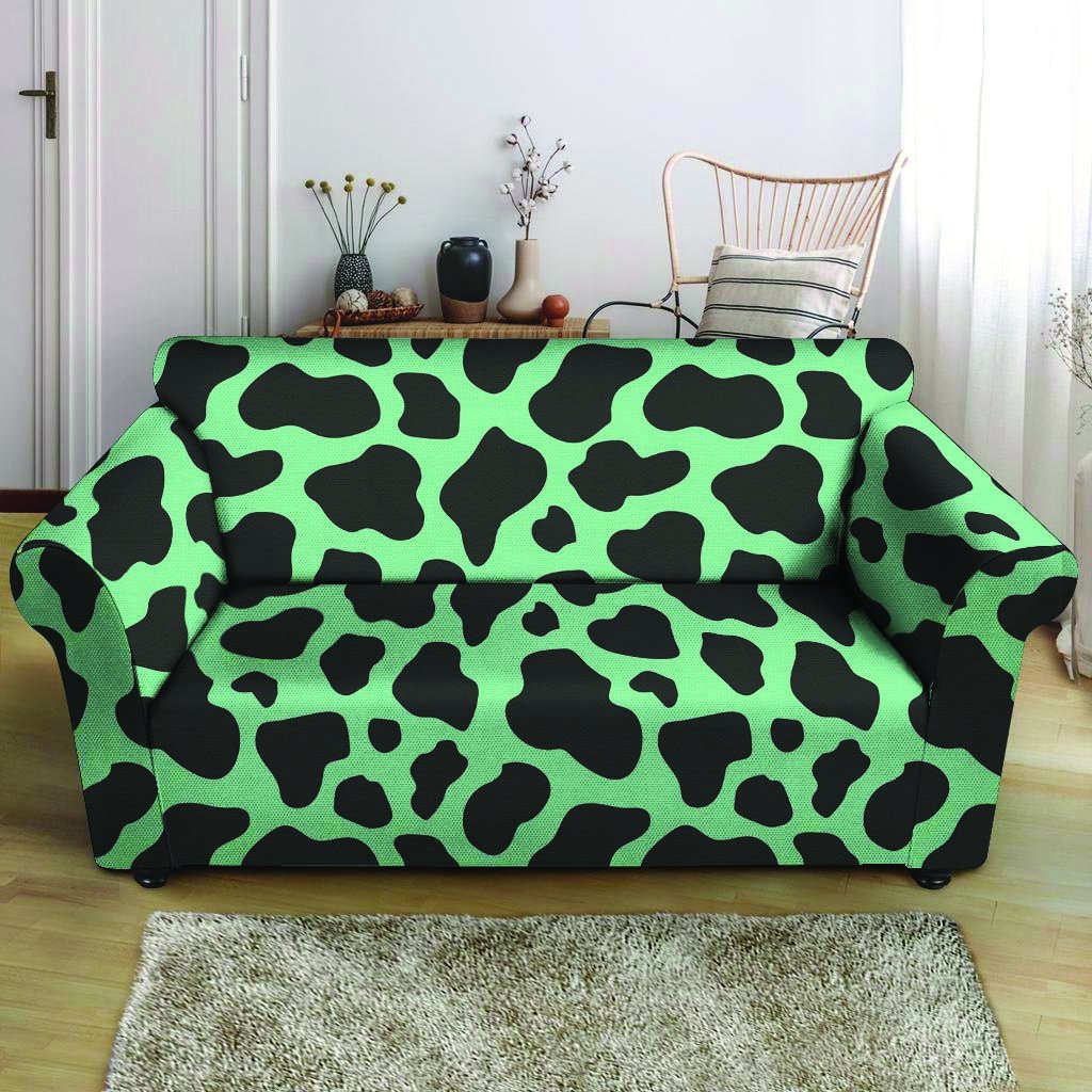 Black And Teal Cow Print Loveseat Cover-grizzshop