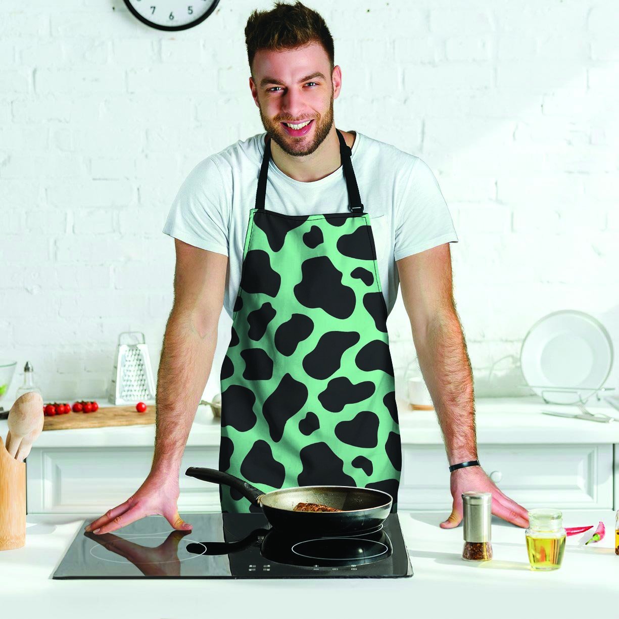 Black And Teal Cow Print Men's Apron-grizzshop