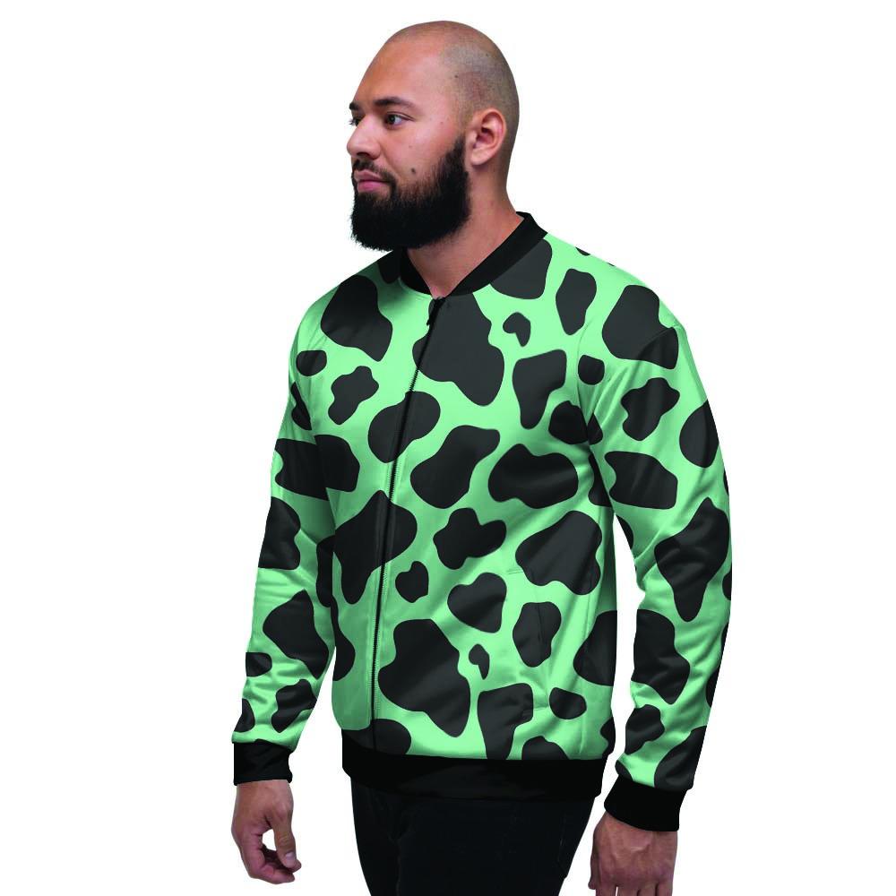 Black And Teal Cow Print Men's Bomber Jacket-grizzshop