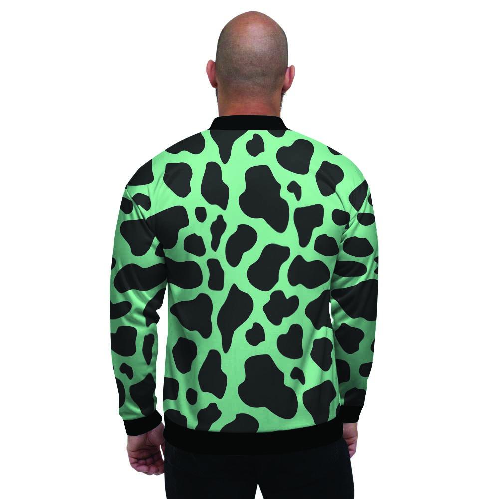 Black And Teal Cow Print Men's Bomber Jacket-grizzshop