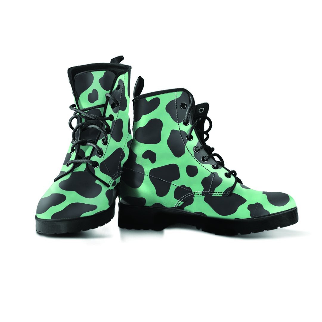 Black And Teal Cow Print Men's Boots-grizzshop