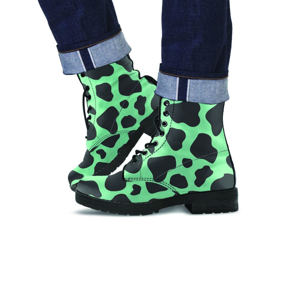 Black And Teal Cow Print Men's Boots-grizzshop