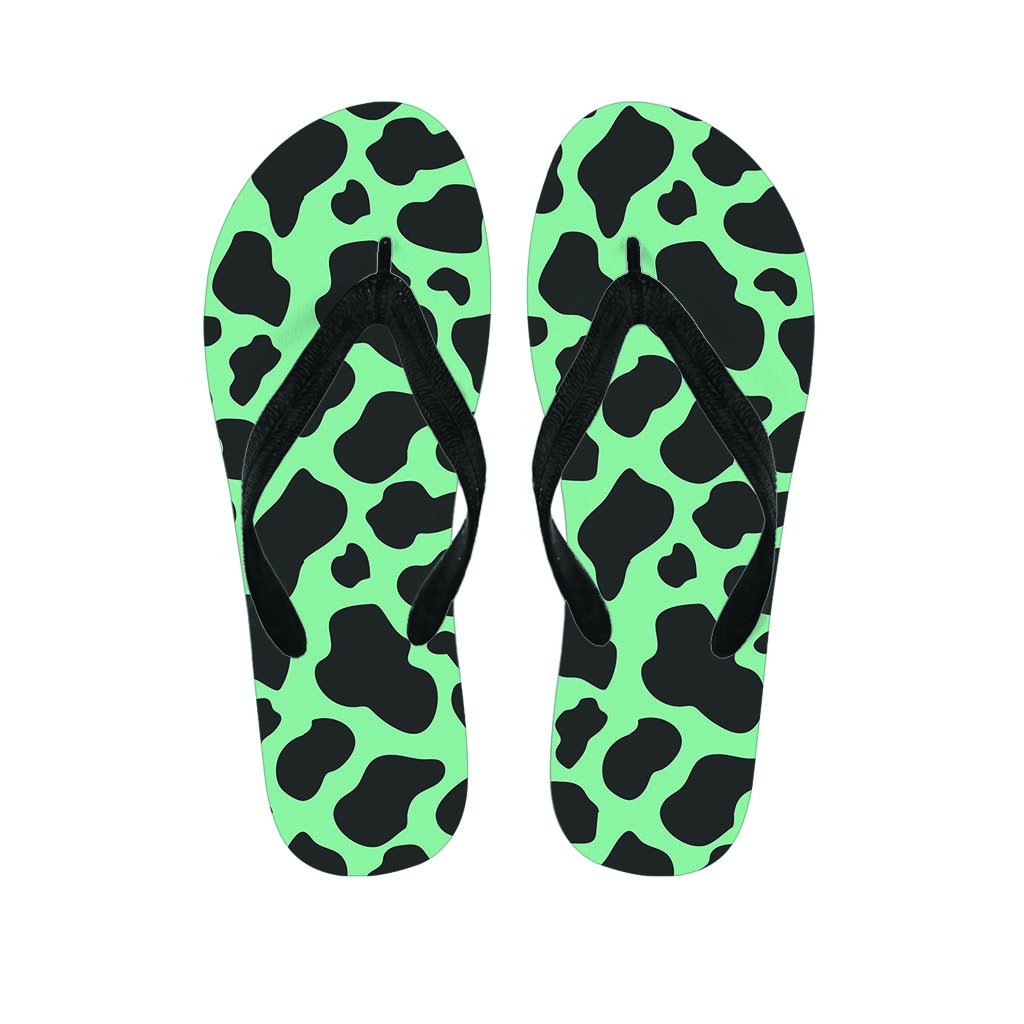 Black And Teal Cow Print Men's Flip Flops-grizzshop