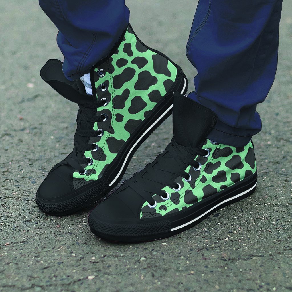 Black And Teal Cow Print Men's High Top Shoes-grizzshop