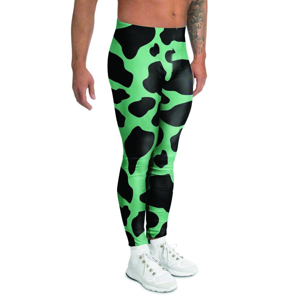 Black And Teal Cow Print Men's Leggings-grizzshop