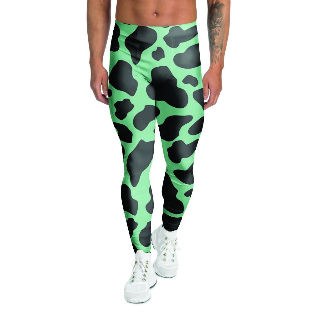 Black And Teal Cow Print Men's Leggings-grizzshop