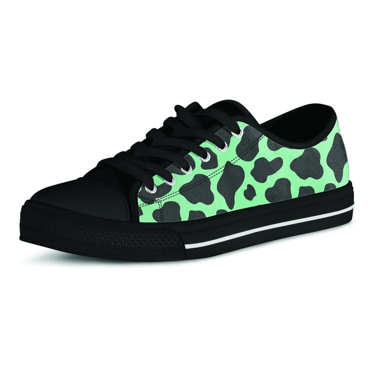 Black And Teal Cow Print Men's Low Top Shoes-grizzshop