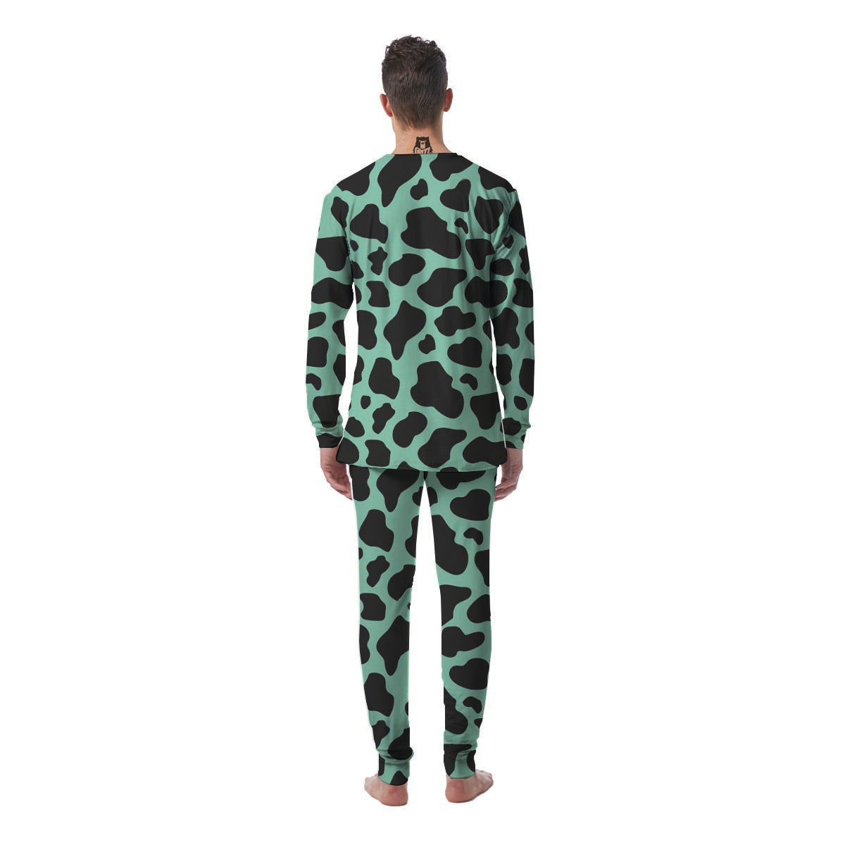 Black And Teal Cow Print Men's Pajamas-grizzshop