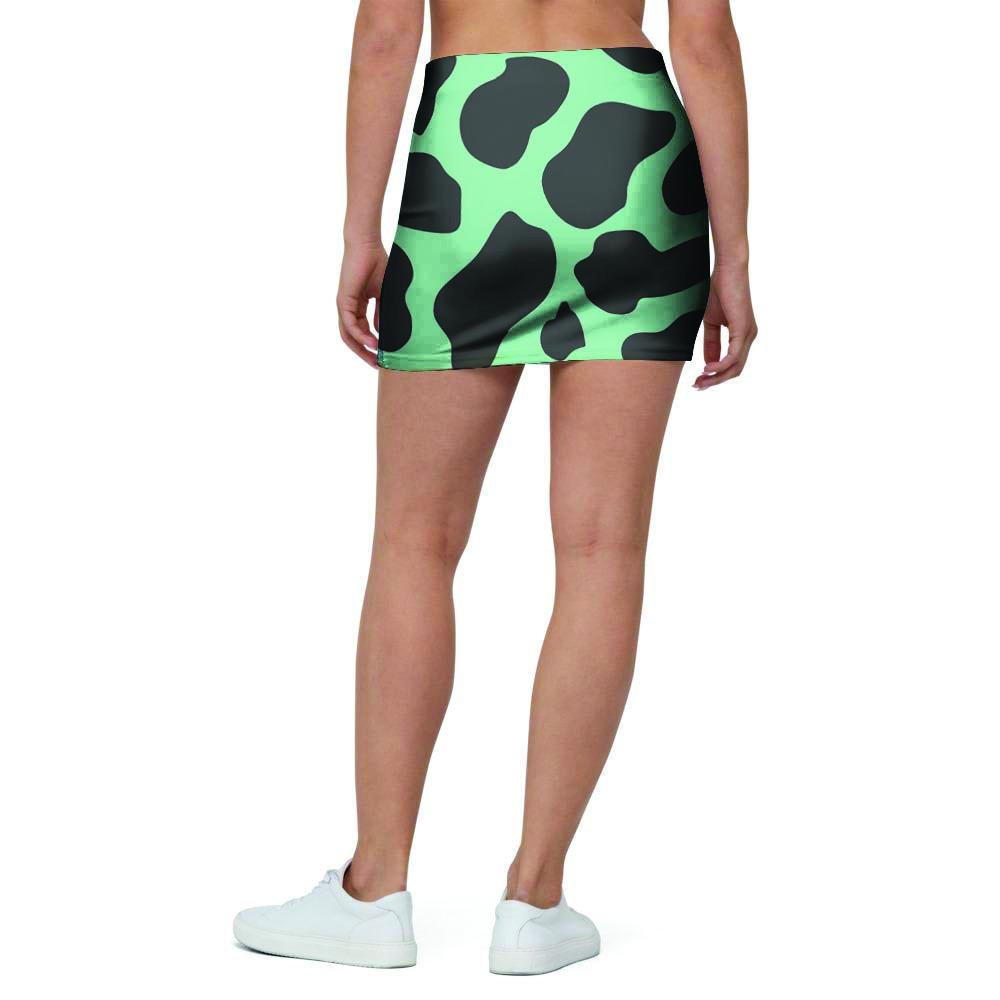 Black And Teal Cow Print Mini Skirt-grizzshop