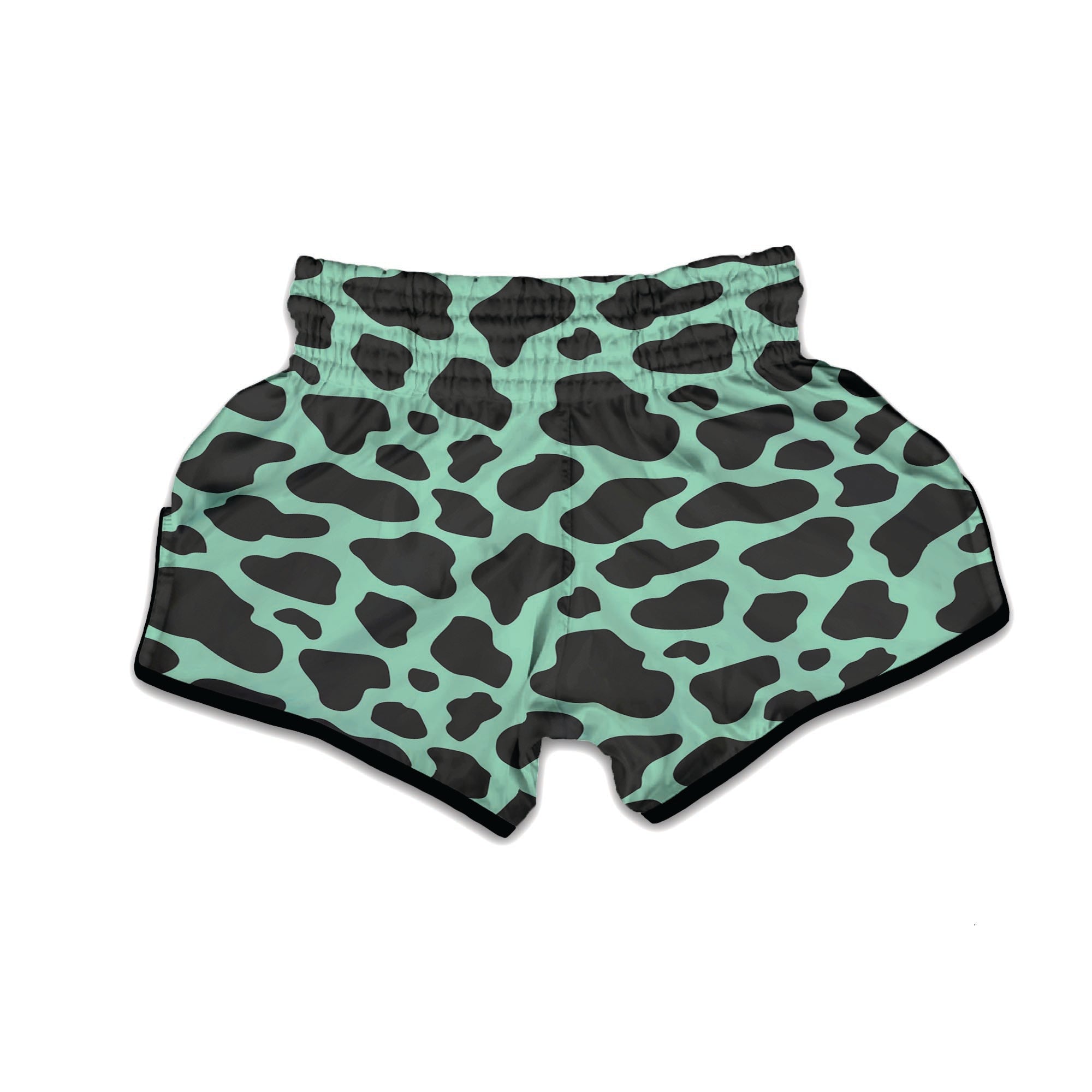 Black And Teal Cow Print Muay Thai Boxing Shorts-grizzshop