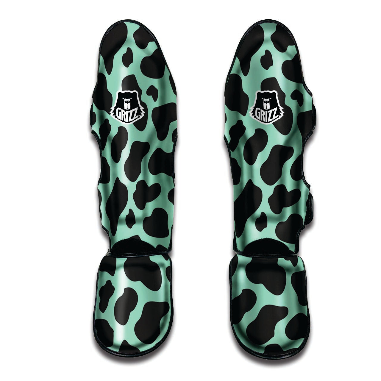 Black And Teal Cow Print Muay Thai Shin Guard-grizzshop