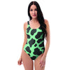 Black And Teal Cow Print One Piece Swimsuite-grizzshop