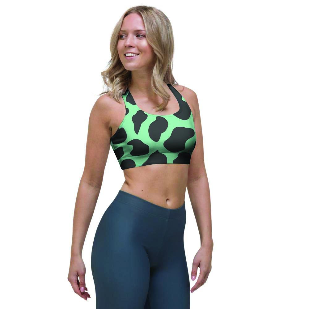 Black And Teal Cow Print Sports Bra-grizzshop