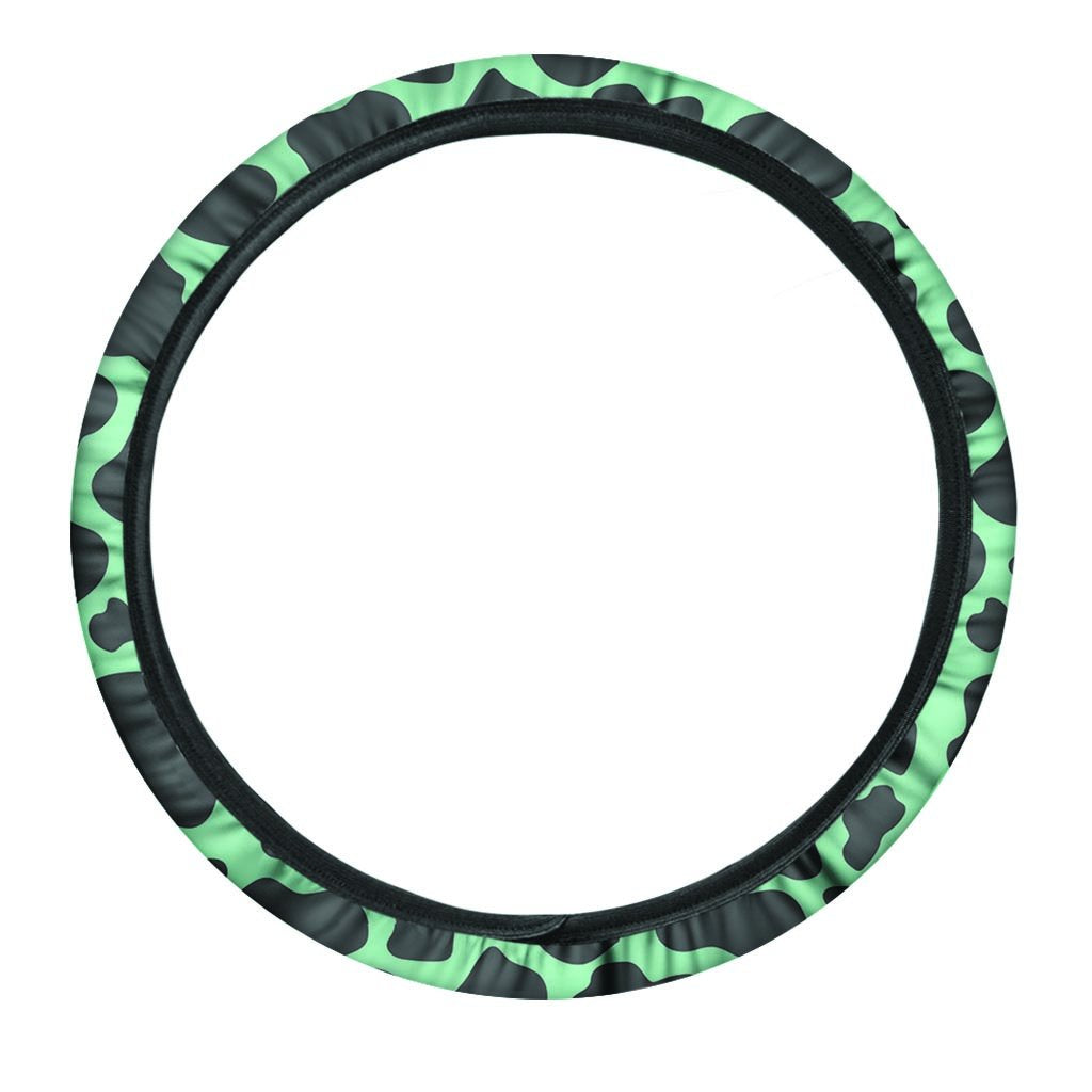 Black And Teal Cow Print Steering Wheel Cover-grizzshop