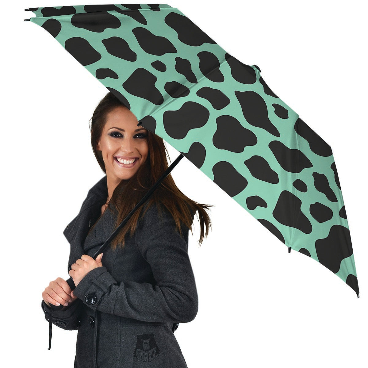 Black And Teal Cow Print Umbrella-grizzshop