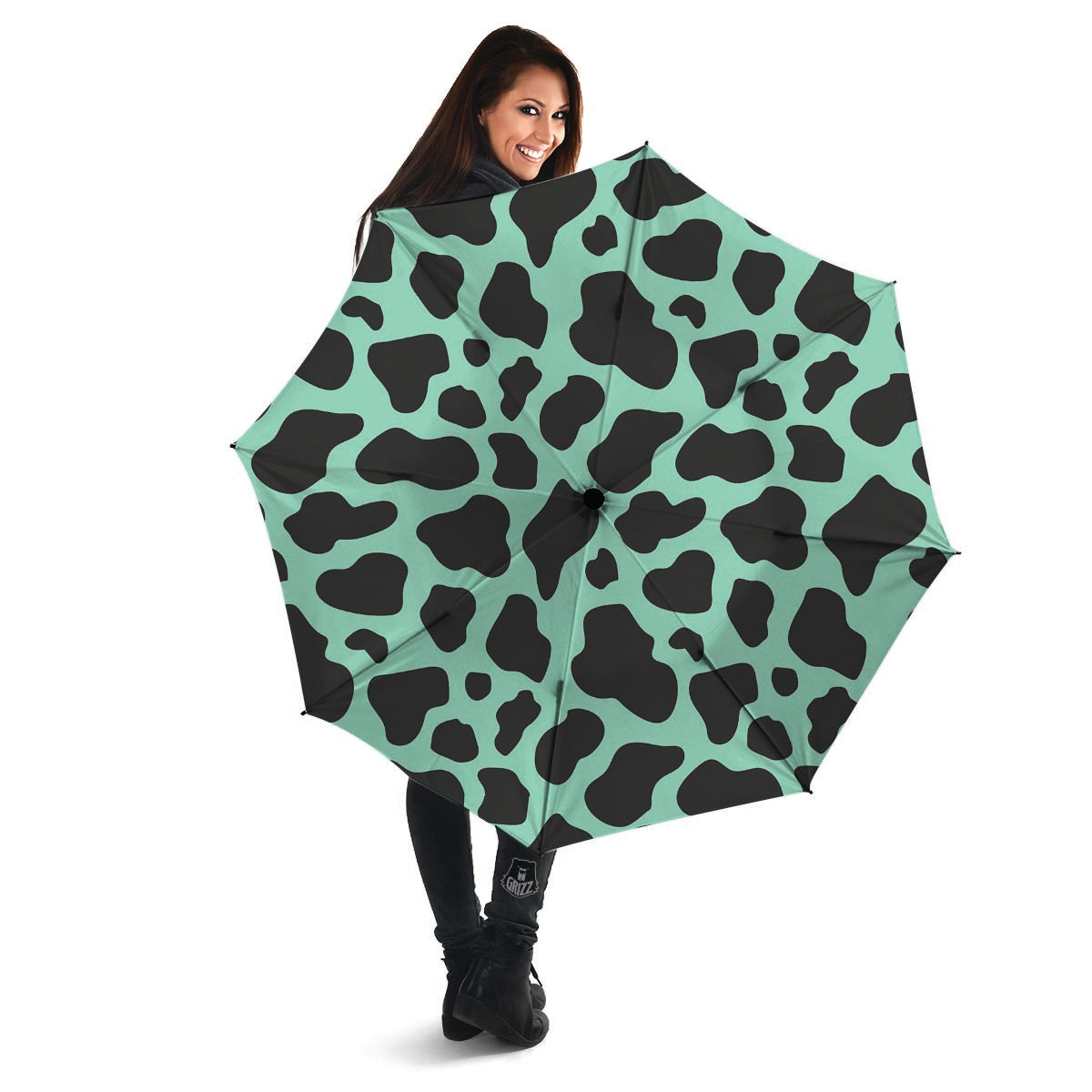 Black And Teal Cow Print Umbrella-grizzshop