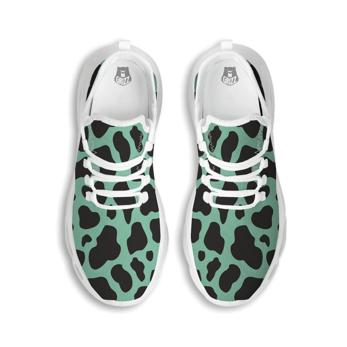 Black And Teal Cow Print White Running Shoes-grizzshop